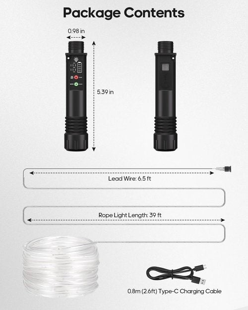 Rope Lights, Rechargeable 79FT 240LED Outdoor Waterproof String Lights with 1200mah Portable Rechargeable Battery, Timing & 8 Modes for Party Christmas Camping DIY Tree trampoline - Multicolor 2 Pack