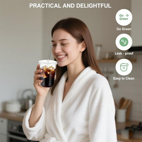 MOQRUAO 100 Sets 16oz Disposable Stemless Plastic Cups with Strawless Sip Lids, Clear PET Coffee Cups for Iced Coffee, Cold Drinks, Halloween, Christmas, Party and Drink Shop Supplies (Clear (16oz))