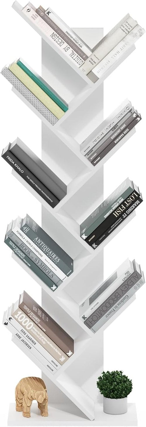 Furinno TREE Bookshelf - 9-Tier Angled Open Bookcase for Stylish Room Decor | White, 8.4 x 15.7 x 50.9