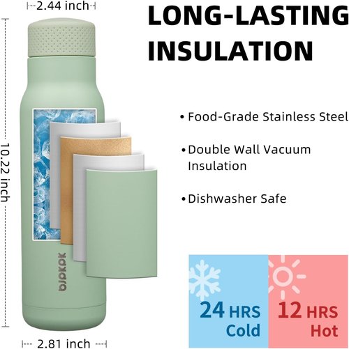 BJPKPK Stainless Steel Water Bottle - 21oz Insulated Thermal Flask | Leakproof & Keeps Drinks Hot or Cold - Mint Green