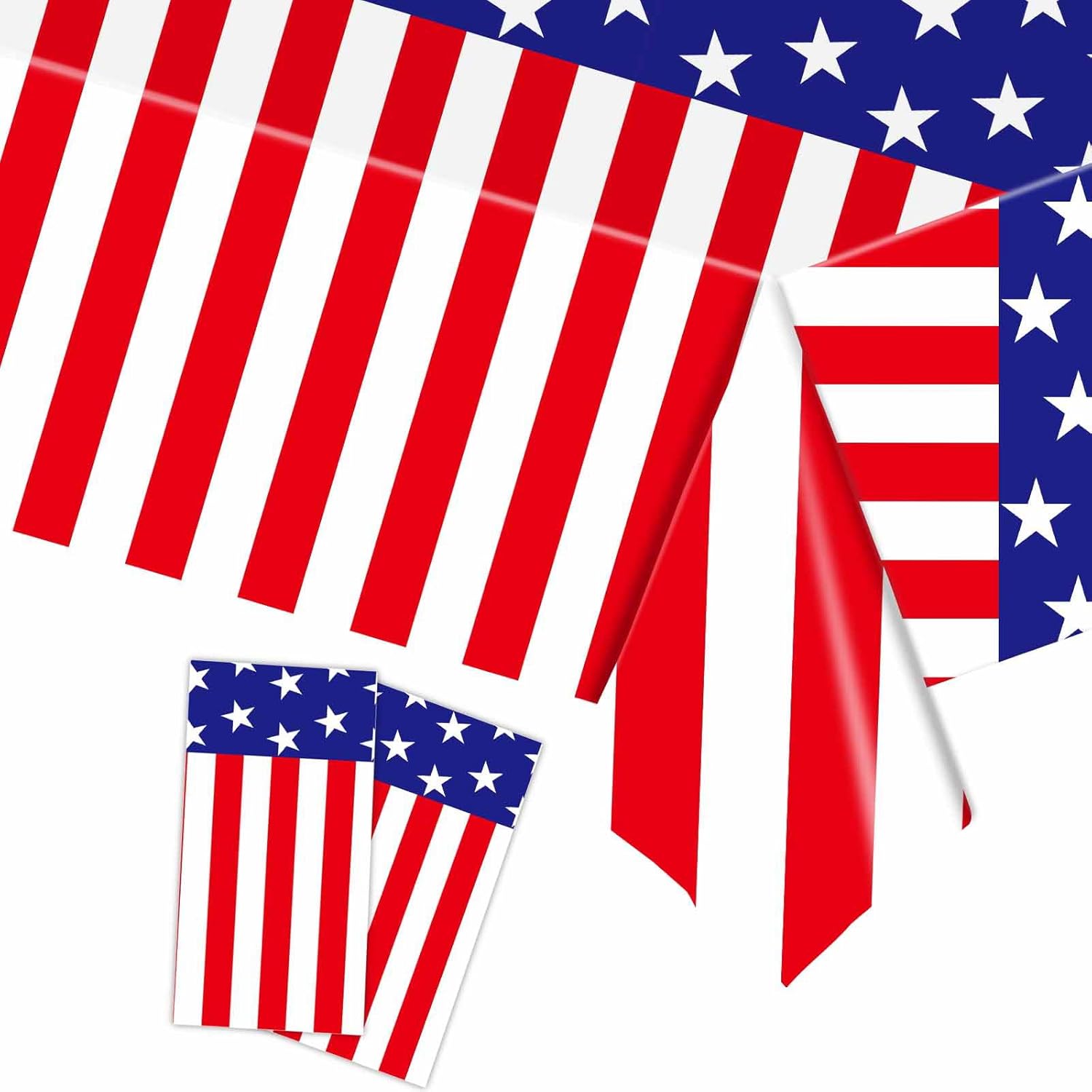 Patriotic Tablecloth by [Brand Name] - 2 Pack Red, White & Blue Disposable Plastic | 54” x 108” for 4th of July Celebrations