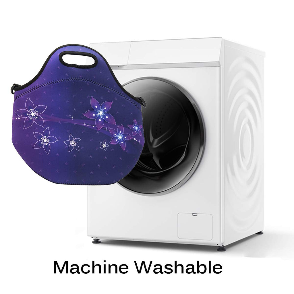Neoprene Lunch Bags Boxes for Women Men, Insulated Lunch Cooler Tote Bag Box for Office Work Picnic Travel (Purple Flower)