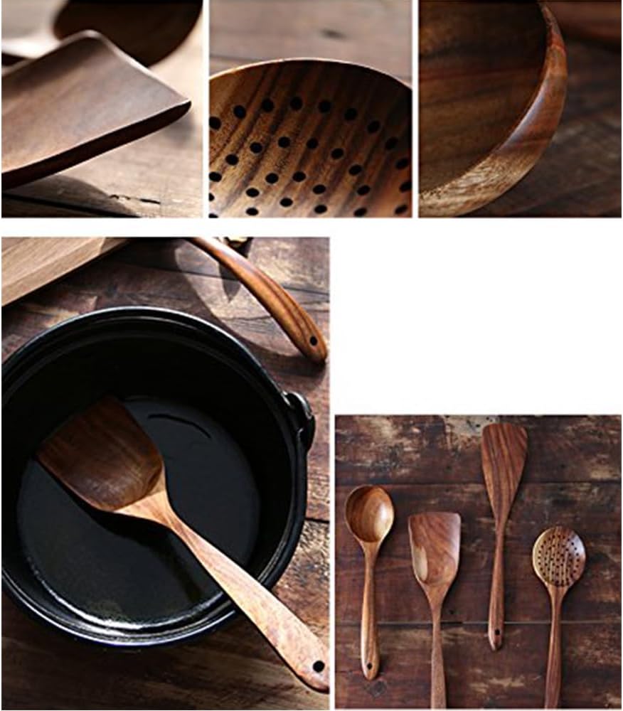 Skiennix Wooden Utensil Set - 4-Piece Luxury Natural Teak Cooking Spoons & Spatulas | Ideal Gift for Home Chefs
