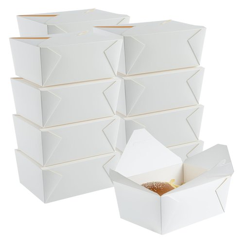 Restaurantware Bio Tek 98 Ounce Take Out Boxes 50 To Go Lunch Boxes - Tab-Lock Closure Heat-Tolerant White Paper Disposable Lunch Boxes Greaseproof For Hot And Cold Foods