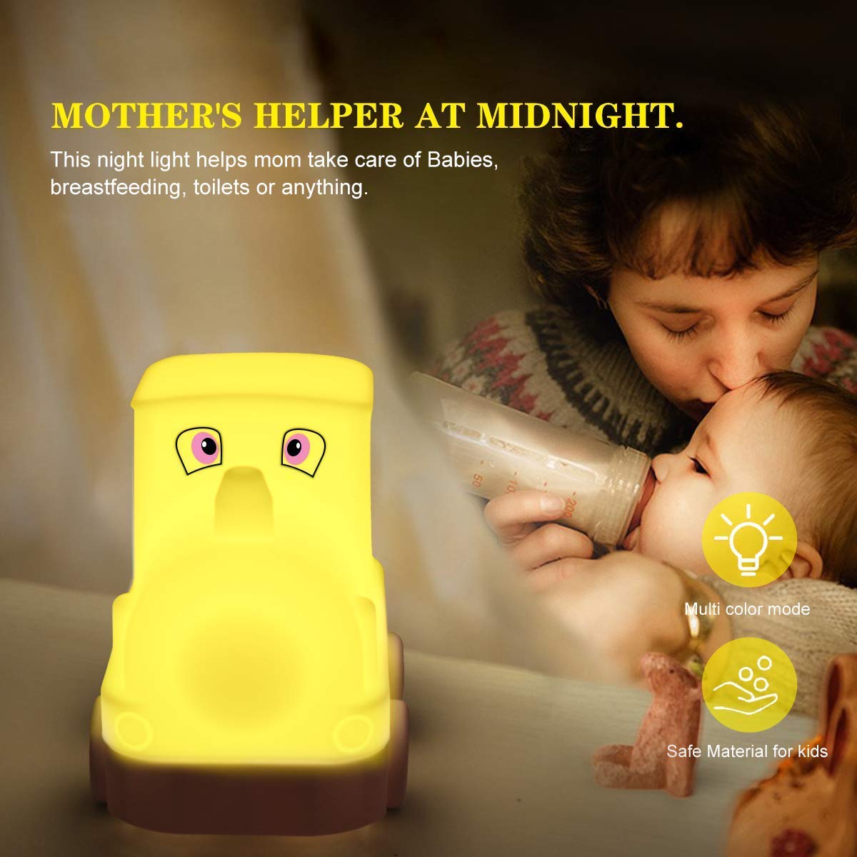 Tianhaixing Night Light Kids with Cute Train Design Children's Room LED Bedside Lamp with Changeable RGB Colors Rechargeable Night Light Compatible with Touch Control & Remote Control - Train