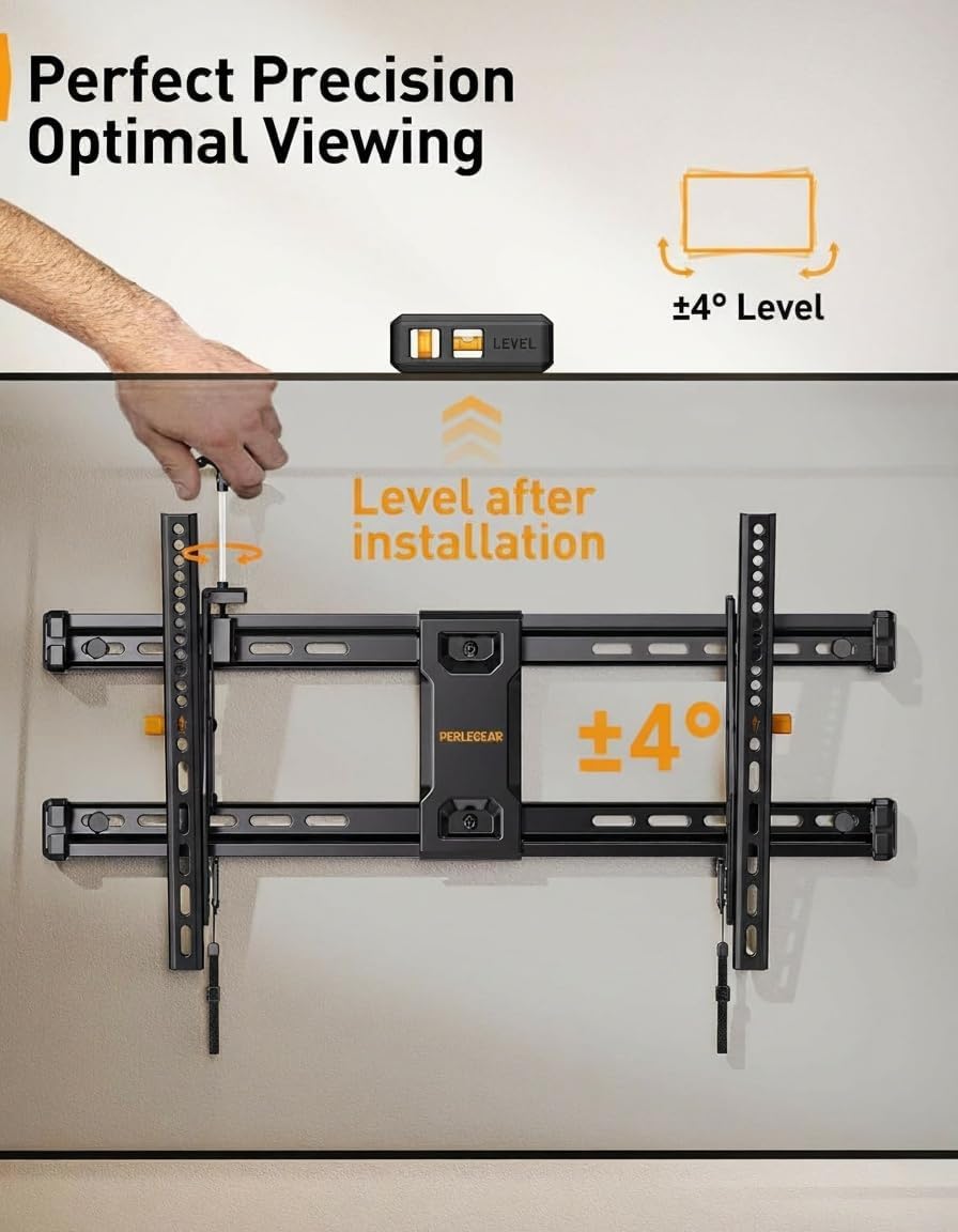 Perlegear Tilting TV Wall Mount - Fits 42–90 Inch TVs | Leveling Adjustment & Low Profile Design, Max VESA 600x400mm