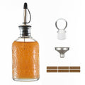 Wongblee Retro Glass Syrup Dispenser Bottle 7oz, Oil and Vinegar Cruet with Stainless Steel Pour Spout, Labels, Funnel & Stopper(Leaf)