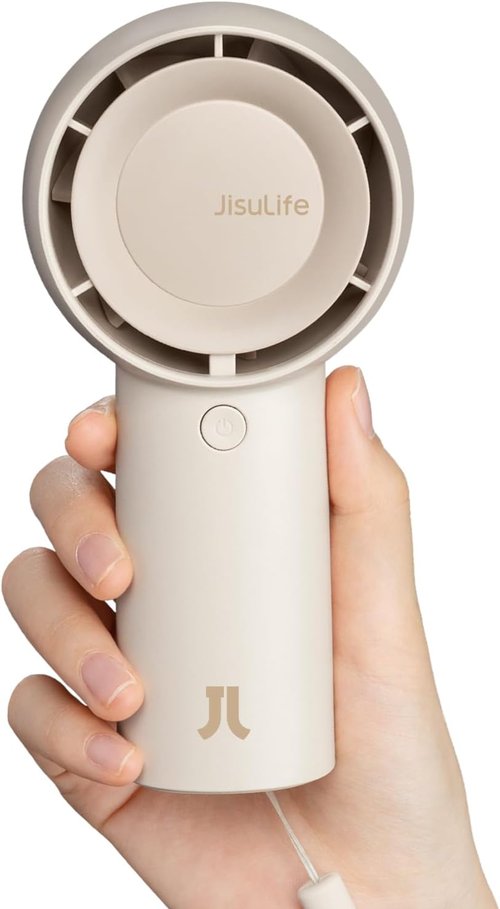 JISULIFE Handheld Portable Turbo Fan - 16H Max Cooling, 4000mAh USB Rechargeable, 5 Speeds - Brown