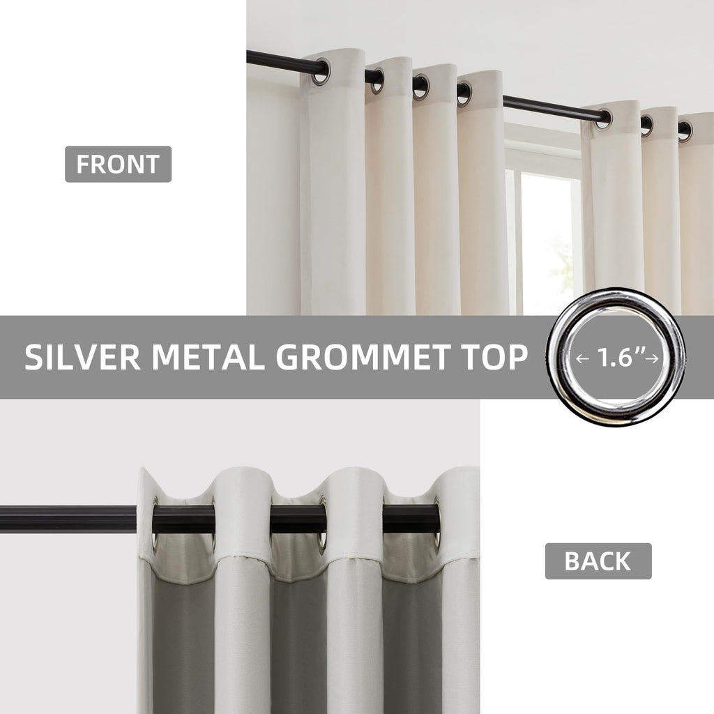BULBUL Cream 100% Full Blackout Velvet Curtains,84 inches Long Ivory Black Modern Liner Curtains Thermal Drapes Panels for Living Room Bedroom Grommet Set of 2