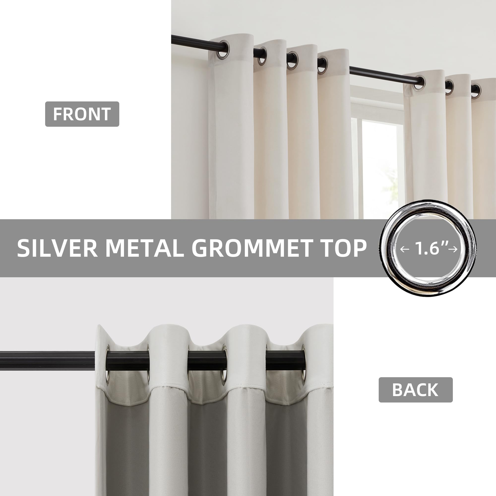 BULBUL Cream 100% Full Blackout Velvet Curtains,84 inches Long Ivory Black Modern Liner Curtains Thermal Drapes Panels for Living Room Bedroom Grommet Set of 2