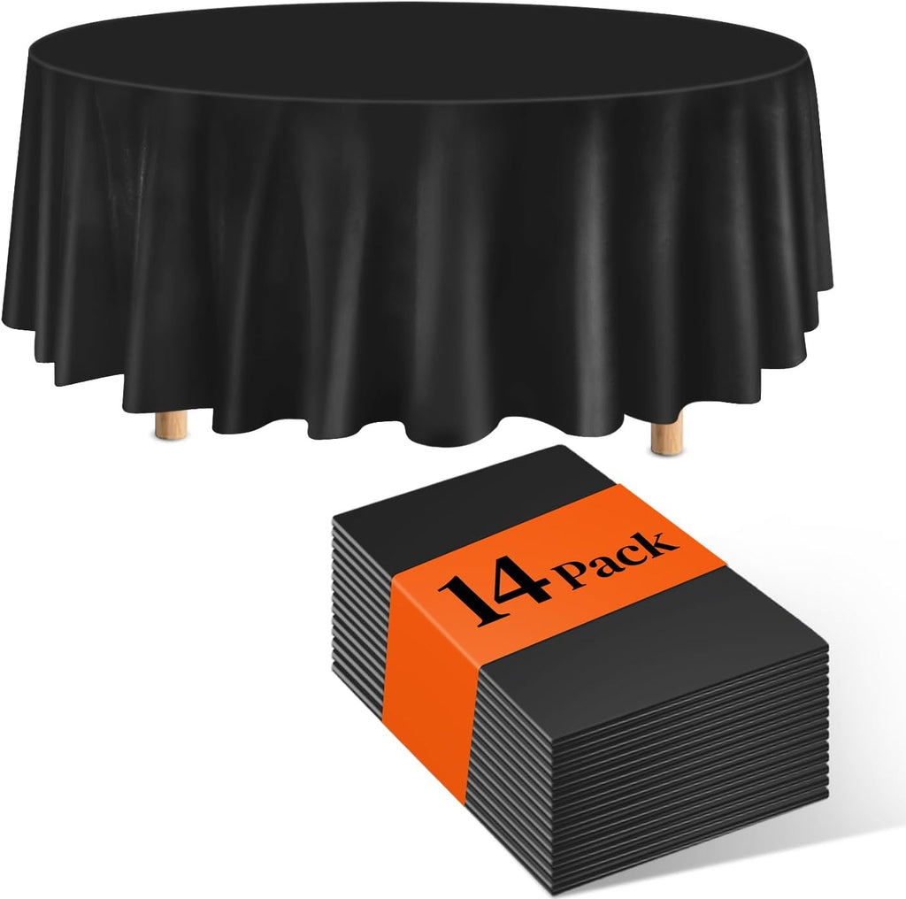 Skiennix 14-Pack Disposable Round Plastic Tablecloths - 84 Inch, Perfect for Parties & Events