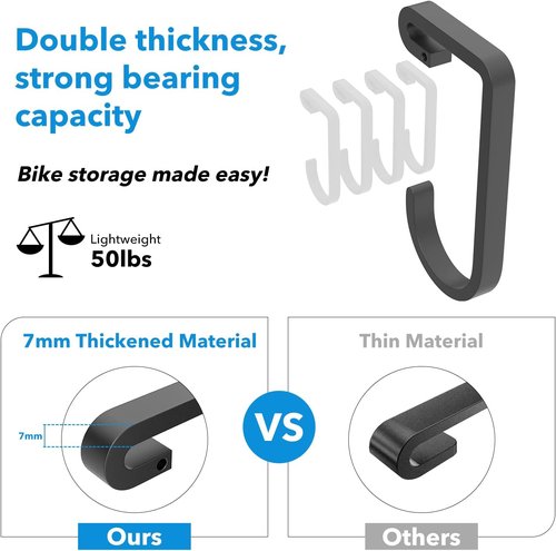 Bussdis Heavy-Duty Bike Hooks - Thickened Garage Ceiling Rack for Safe Overhead Storage | 4 Pack, 50 lb Capacity
