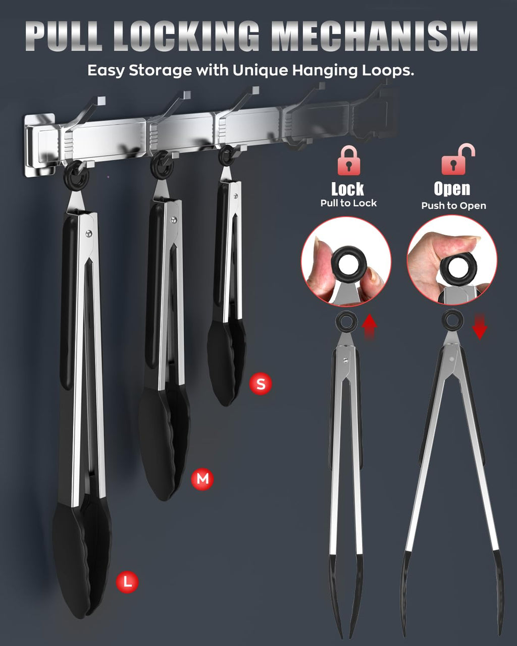 Bnlcd Good Grip Cooking Tongs with Silicone Tips, Set of 3-7" 9" and 12"