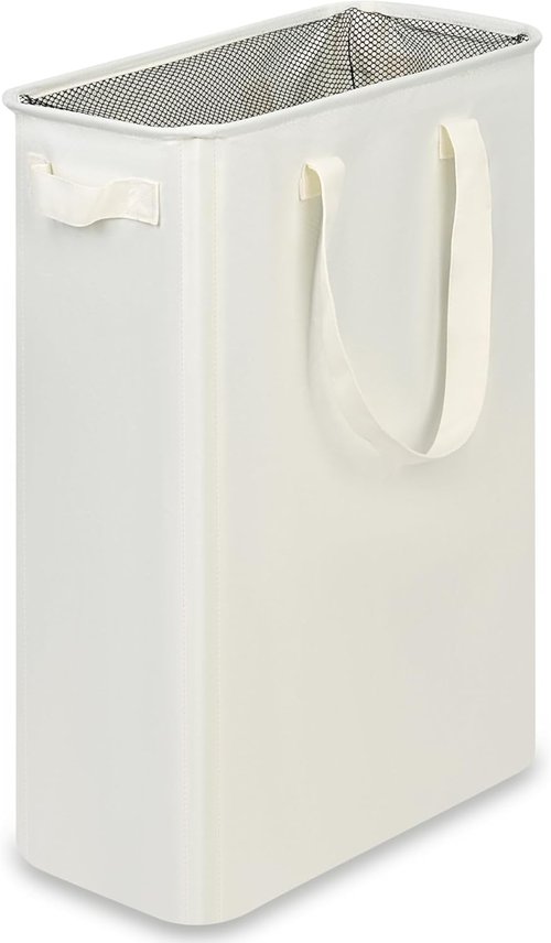 Efluky Slim Laundry Basket - Collapsible Hamper with Handles | 12.7 Gallon Beige Laundry Bin for Dorm & Bedroom