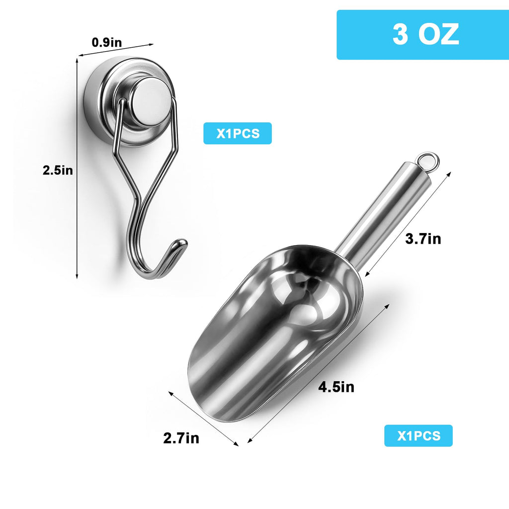 Stainless Steel Ice Scoop for Freezer with Magnetic Hook - Ice Scoop for GE Profile Opal 2.0 Nugget Ice Maker, for Kitchen Bar Party Accessories (3OZ-Silver)