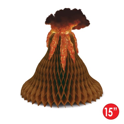 Beistle 2-Piece Tissue Volcano Centerpieces, Tropical Island Party Decorations, Dinosaur Party Decor, Lava Party Accessories, 15"