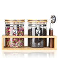 Set of 2 Airtight Glass Tea Canisters with Bamboo Lids & Spoons (27oz) - Ultimate Storage Containers for Loose Leaf Tea to Preserve Freshness & Flavor - Elegant Tea Caddy Jars for Kitchen & Pantry