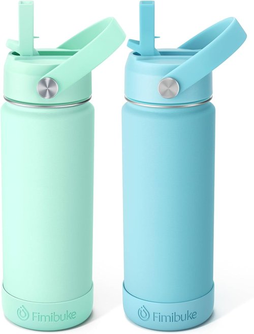 Fimibuke Kids Insulated Water Bottle - 18oz BPA-Free Double Wall Tumbler | Leak-Proof Straw Design (2 Pack, Underwater World)