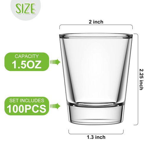 Geosar 100 Pieces Clear Short Shot Glasses Bulk 1.5 oz Mini Round Shot Glasses Heavy Base Small Glass Cups for Wedding Party, Water, Juice, Milk, Coffee, Drinking(Classic Style)