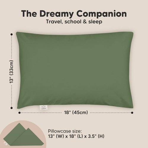My Little Dreamy Toddler Pillow - Organic Cotton Travel Bed Pillow with Case | Soft & Breathable, 13x18" for Ages 2-5 (Jungle Green)