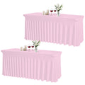 JCJ Table Skirt for Rectangle Tables Set of 2 Spandex Fitted Pink Tablecloths for 6FT Tables, Wrinkle Resistant Ruffles Elastic Table Cover Skirts for Weddings Banquets Parties Teacher Desk