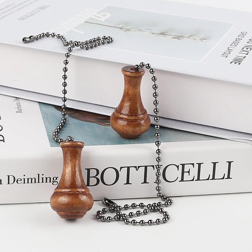 Dotlite 2Pack Retro Wooden Ceiling Fan Pull Chain Extender, 12in Decorative Fan String Pulls Extension,3mm Diameter Beaded Chain Pulls Ornaments with Connector