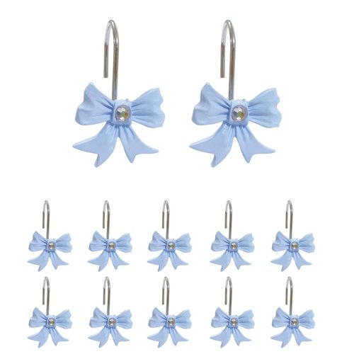LLYSTTDS Blue Bow Shower Curtain Hooks 12pcs Rust Proof Shower Curtain Hooks Shower Rings for Curtain Cute Shower Curtain Hooks for Bathroom Baby Room Art Decor
