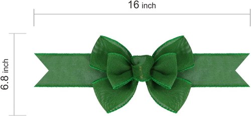 Meseey Emerald Green Wired Ribbon - Handmade Burlap Bows for Wreaths & Gift Wrapping | 2 Pcs Set