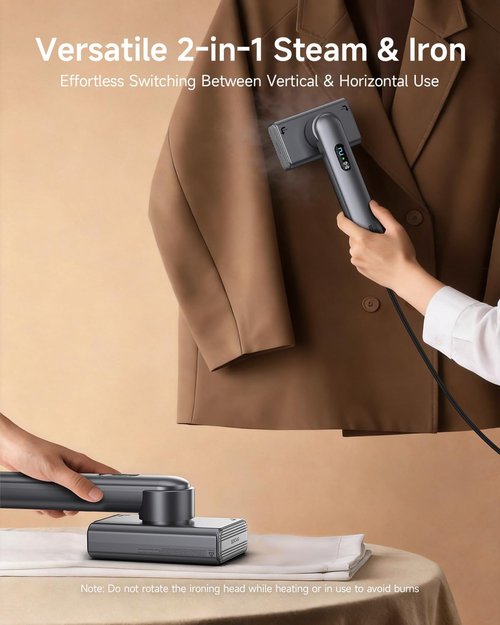 Epicka Dual Voltage Travel Steamer - Portable 2-in-1 Handheld Iron with Auto Shut-Off & Dual Steam Modes, Grey