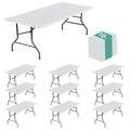 LUSHVIDA 10 Packs Vinyl Tablecloths with Flannel Backing for 6ft Rectangle Folding Table Cloths - Waterproof Plastic Picnic Table Covers with Elastic Corners, 30x72 inch, White