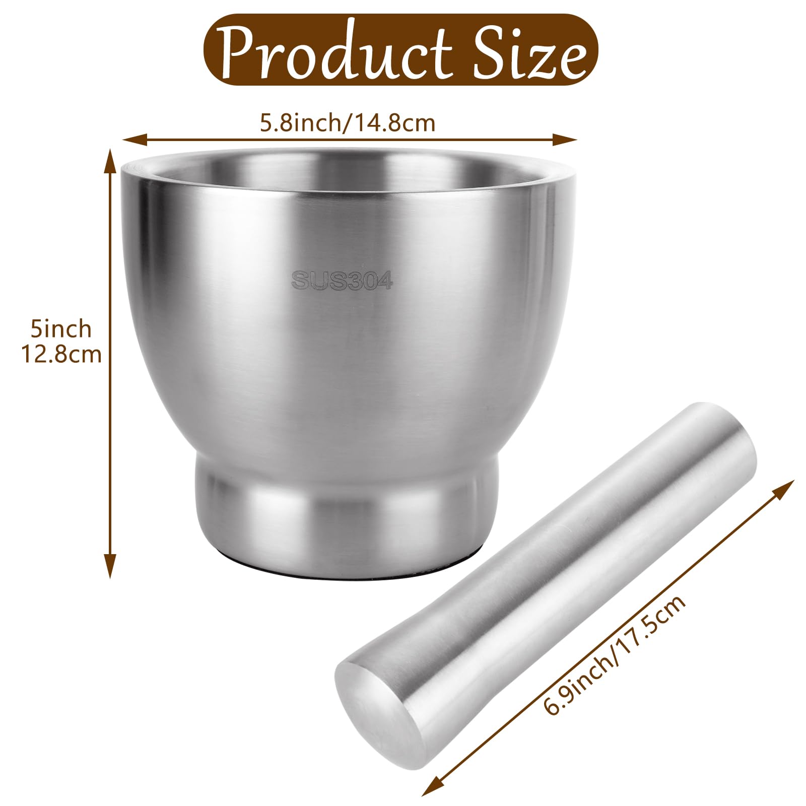 QTLCOHD Large Stainless Steel Mortar and Pestle Set