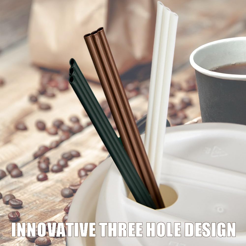 Ouliget Three Hole Coffee Stirrers Sticks Individually Wrapped,2 in 1 Disposable Plastic Coffee Straw for Coffee Milk Tea Cocktail Party Drinking Supplies,7.3 Inches (White)
