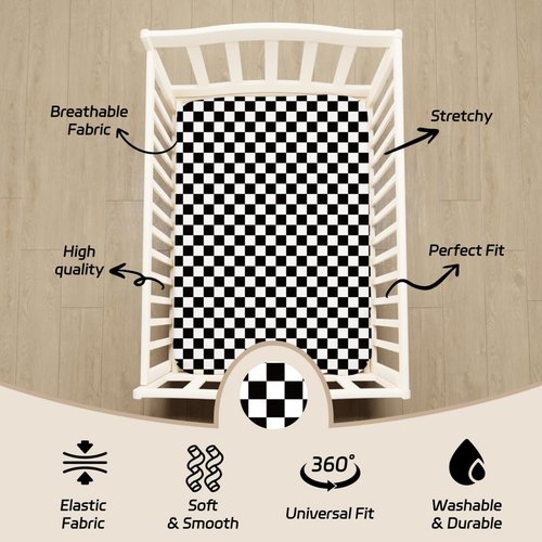 4 Pack Checkered Plaid Crib Sheets Neutral Breathable Buffalo Check Fitted Baby Sheets Nursery Sheets for Baby Boys or Girls (Crib)