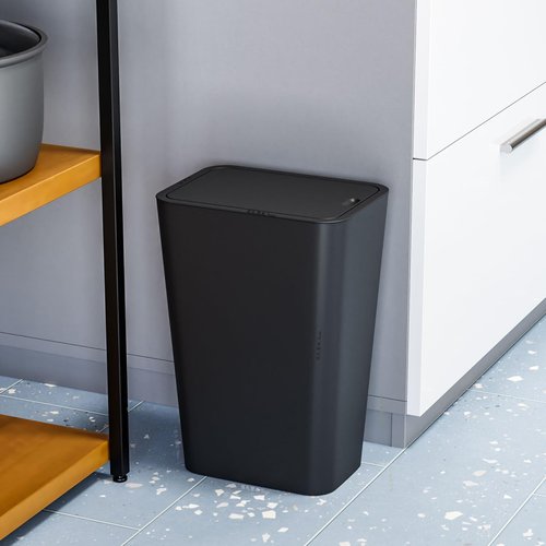 Yieach 12L Black Slim Bathroom Trash Can with Lid,3.17 Gallon Pet/Dog Proof Kitchen Trash Can,Rectangle Thin Garbage Can,Covered Waste Basket,Narrow Small Plastic Trashcan for Room,Bedroom,Office,2PCS