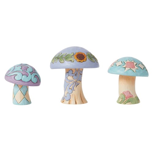 Enesco Jim Shore Heartwood Creek Nature's Meadow Mushrooms Miniature Figurine 3pc Set- Stone Resin Hand Painted Crafted Collectible Decorative Gnomes Mini Figurines Home Decor Statue, 2.5 Inch