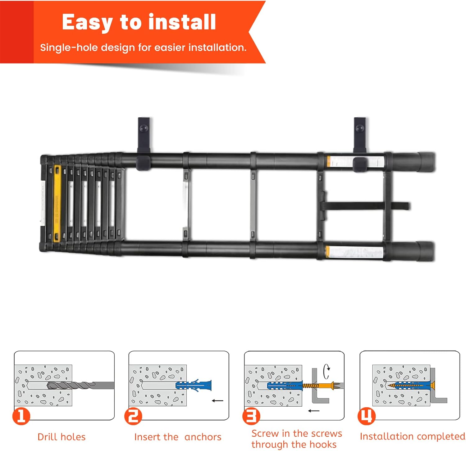 Skiennix Garage Storage Hooks - Heavy-Duty Steel Wall Mount Utility Hangers | 4 Pack, 88 lbs Capacity