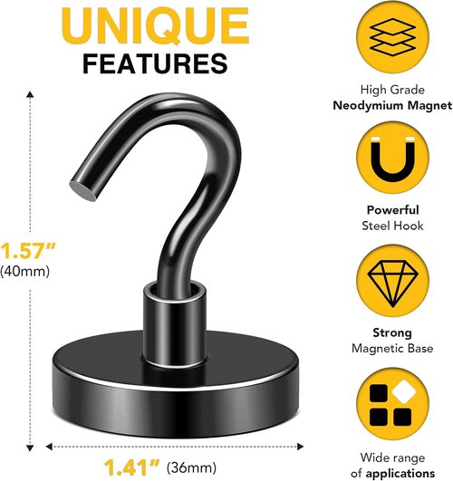 DIYMAG Magnetic Hooks - 170Lbs Heavy Duty S-Hooks for Classroom, Kitchen & Garage | 10 Pack