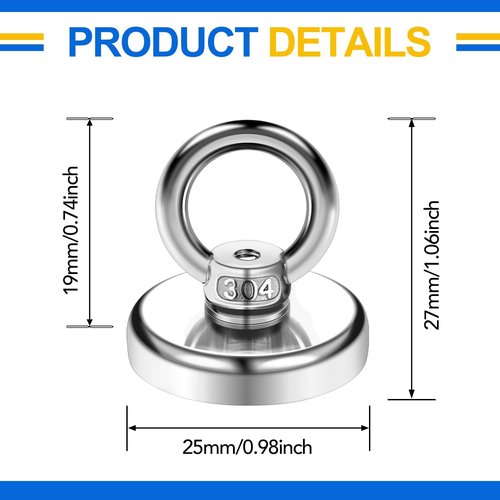 Magnetic Hooks - 60 lbs Pulling Force Rare Earth Design | 10 Pack for Home, Kitchen & Office
