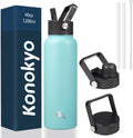 Skiennix 40oz Insulated Water Bottle - Durable Stainless Steel Sport Bottle with 3 Lids | Turquoise