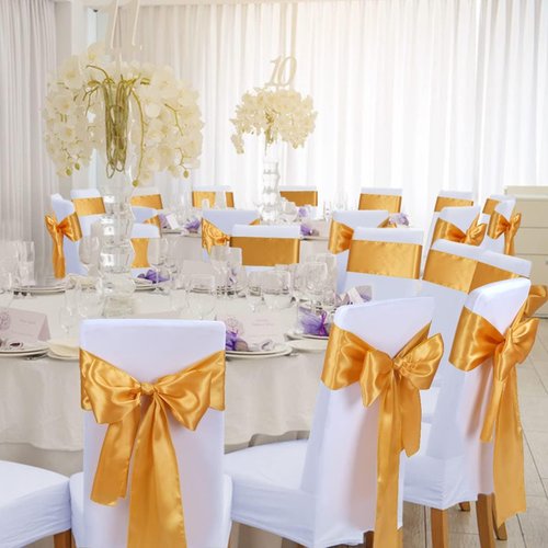 Babenest Satin Chair Sashes - Upgraded 10 Pcs Chair Ribbons & Bows for Weddings & Events | Gold