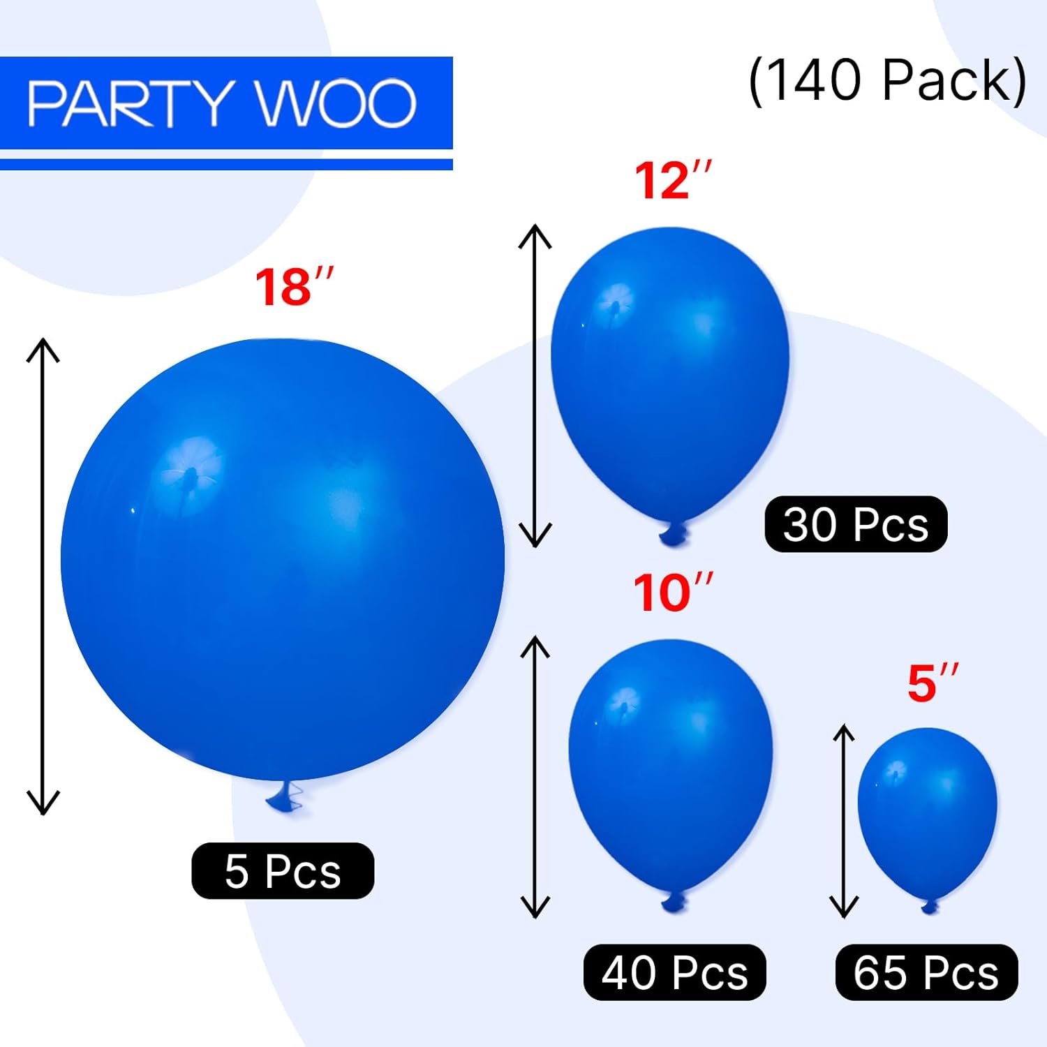 PartyWoo Royal Blue Balloons - 140-Piece Arch Kit for Baby Shower & Graduation | 5-12 Inch Sizes
