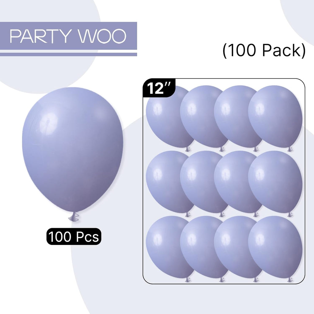 PartyWoo Dusty Blue Balloons - 100pcs 12 Inch Latex for Baby Showers & Celebrations | Boho Purple & Lavender