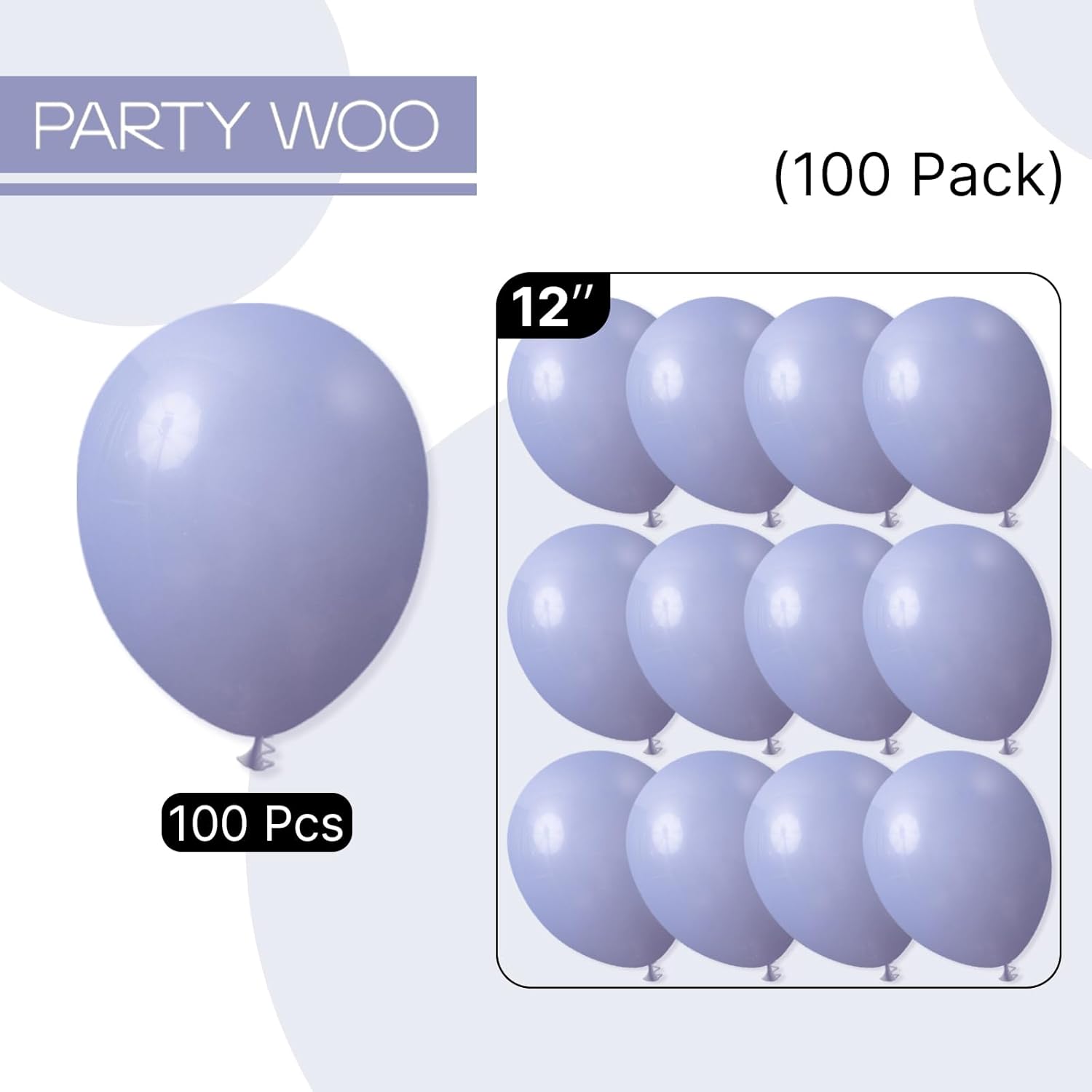 PartyWoo Dusty Blue Balloons - 100pcs 12 Inch Latex for Baby Showers & Celebrations | Boho Purple & Lavender