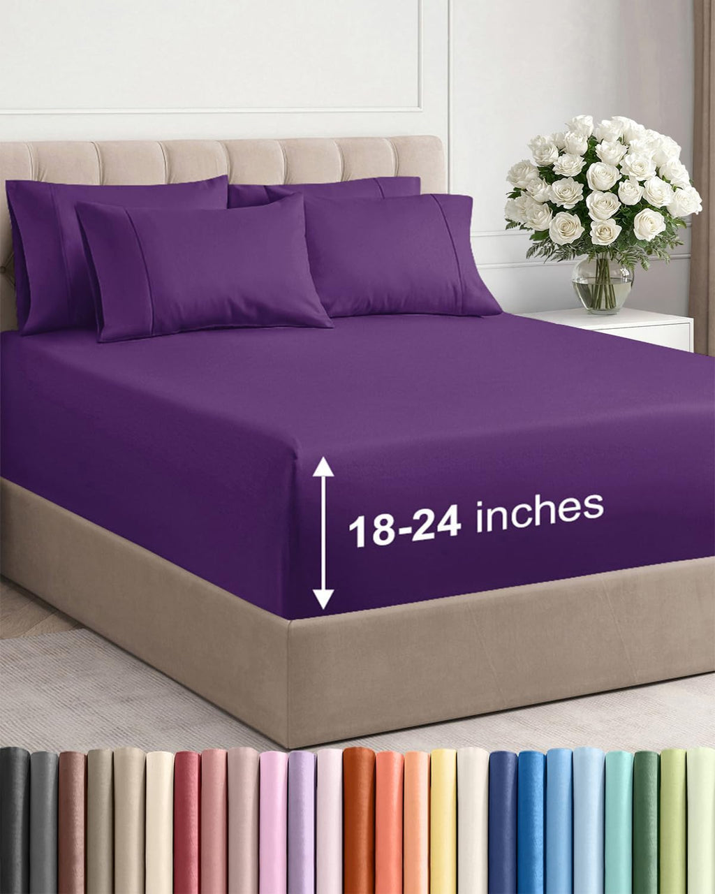 Skiennix Extra Deep Cal King Sheet Set | 6-Piece Breathable Cooling Bedding - Soft, Wrinkle-Free, Purple