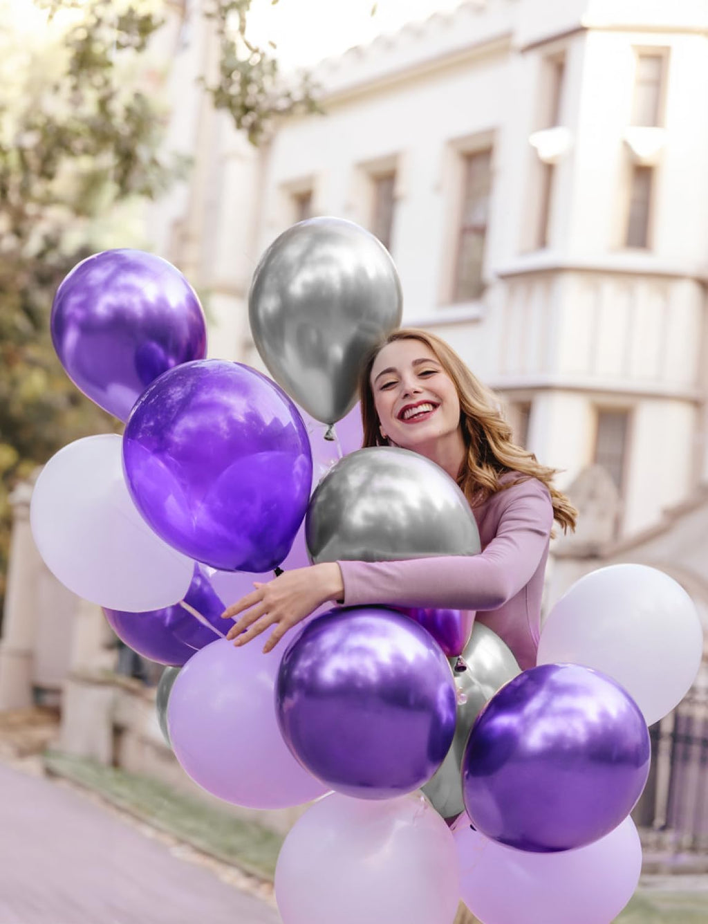 Skiennix 12-Inch Purple and Silver Balloons - 60pcs Pastel Lavender Confetti for Parties & Celebrations