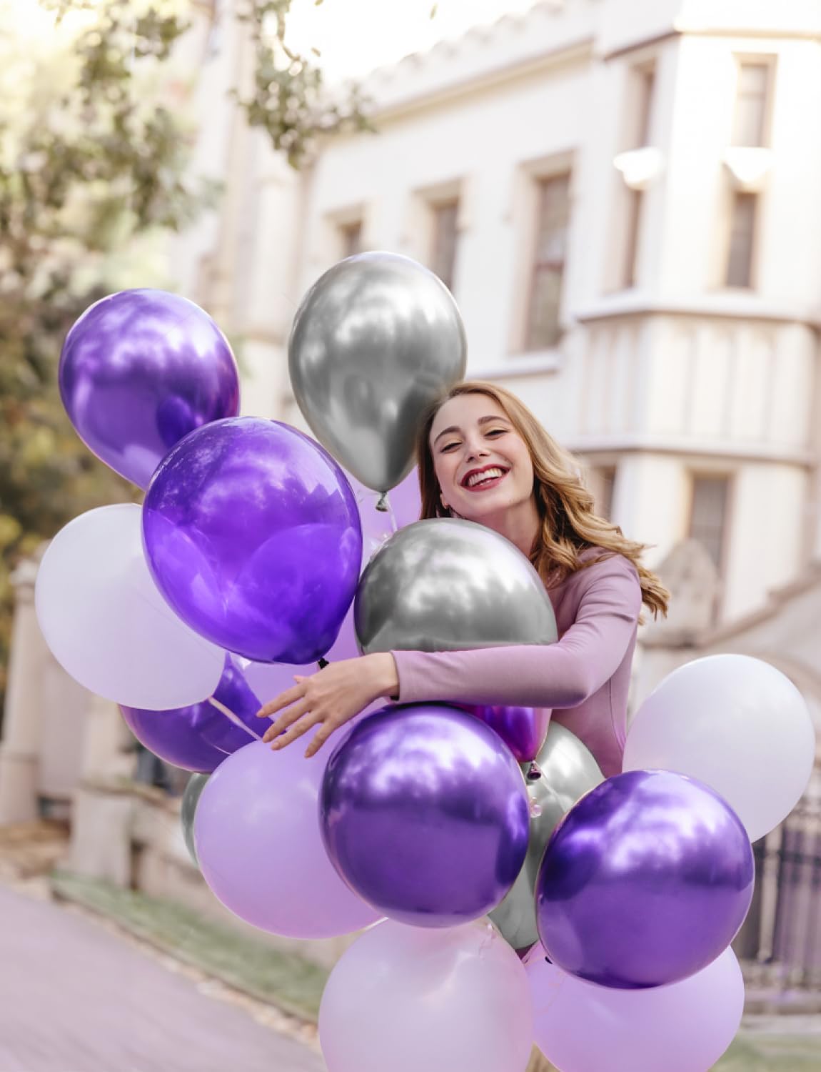 Skiennix 12-Inch Purple and Silver Balloons - 60pcs Pastel Lavender Confetti for Parties & Celebrations