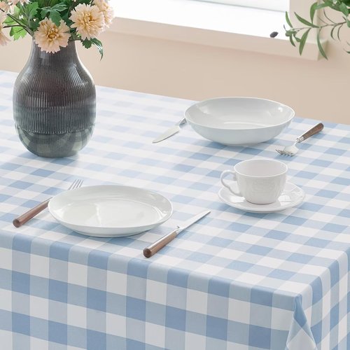 Maymiss Checkered Tablecloth Rectangle Gingham Table Cloths Waterproof Wrinkle Free Buffalo Plaid Table Covers Washable for Dining, Parties & Outdoor Picnic(Light Blue,52"×70")