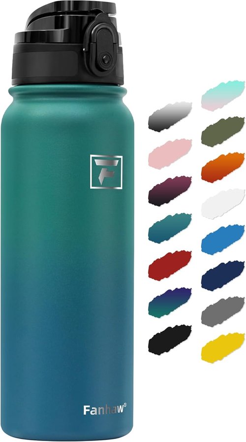 Fanhaw 20 oz Insulated Stainless Steel Water Bottle - Leakproof Chug Lid | Ideal for Kids, Women & Men (Green Blue)
