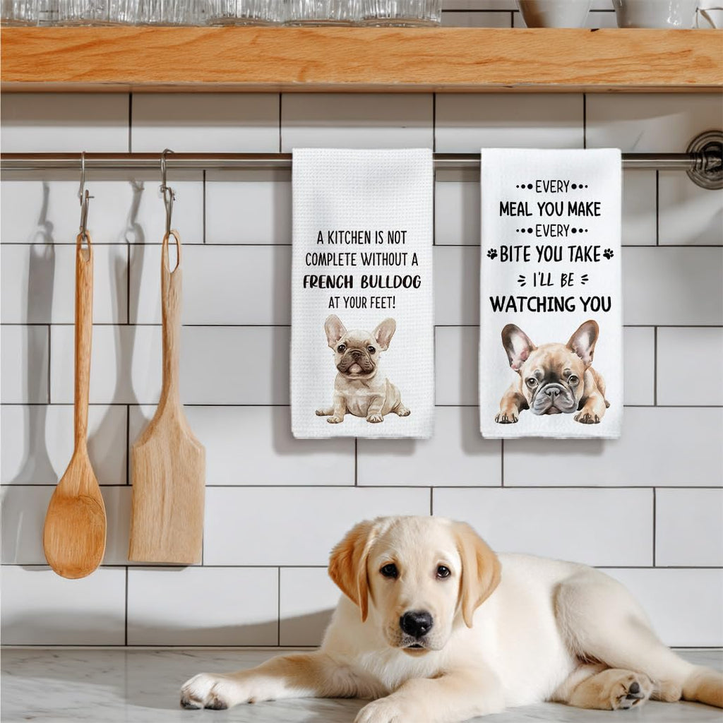 Tzhim French Bulldog Gifts Kitchen Towels Set of 2, Frenchie Mom Gift, French Bulldog Gifts for Women Dish Tea Towels for Kitchen, FrenchBulldog Hand Towels, Dog Kitchen Bathroom Decor, 16x24inch