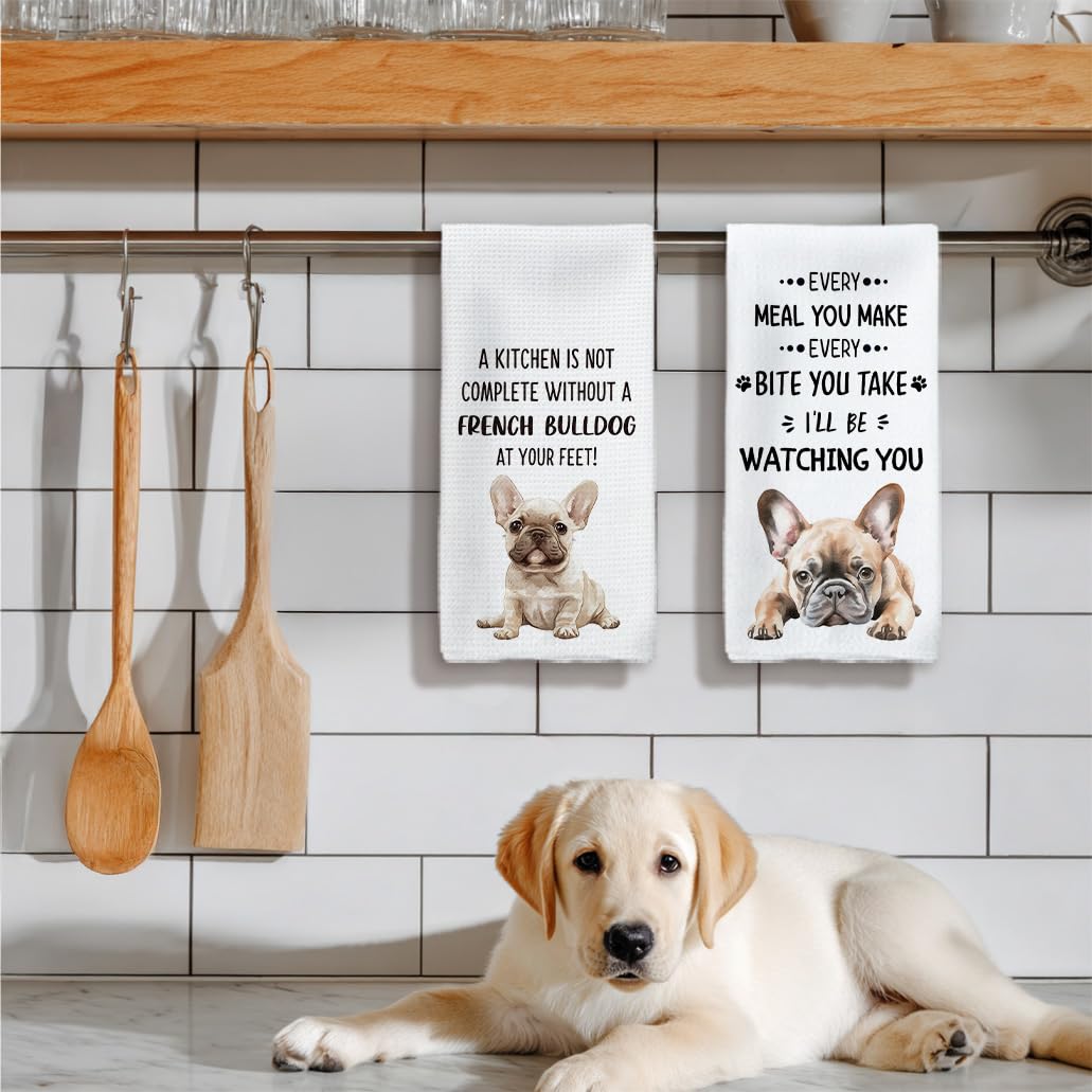 Tzhim French Bulldog Gifts Kitchen Towels Set of 2, Frenchie Mom Gift, French Bulldog Gifts for Women Dish Tea Towels for Kitchen, FrenchBulldog Hand Towels, Dog Kitchen Bathroom Decor, 16x24inch